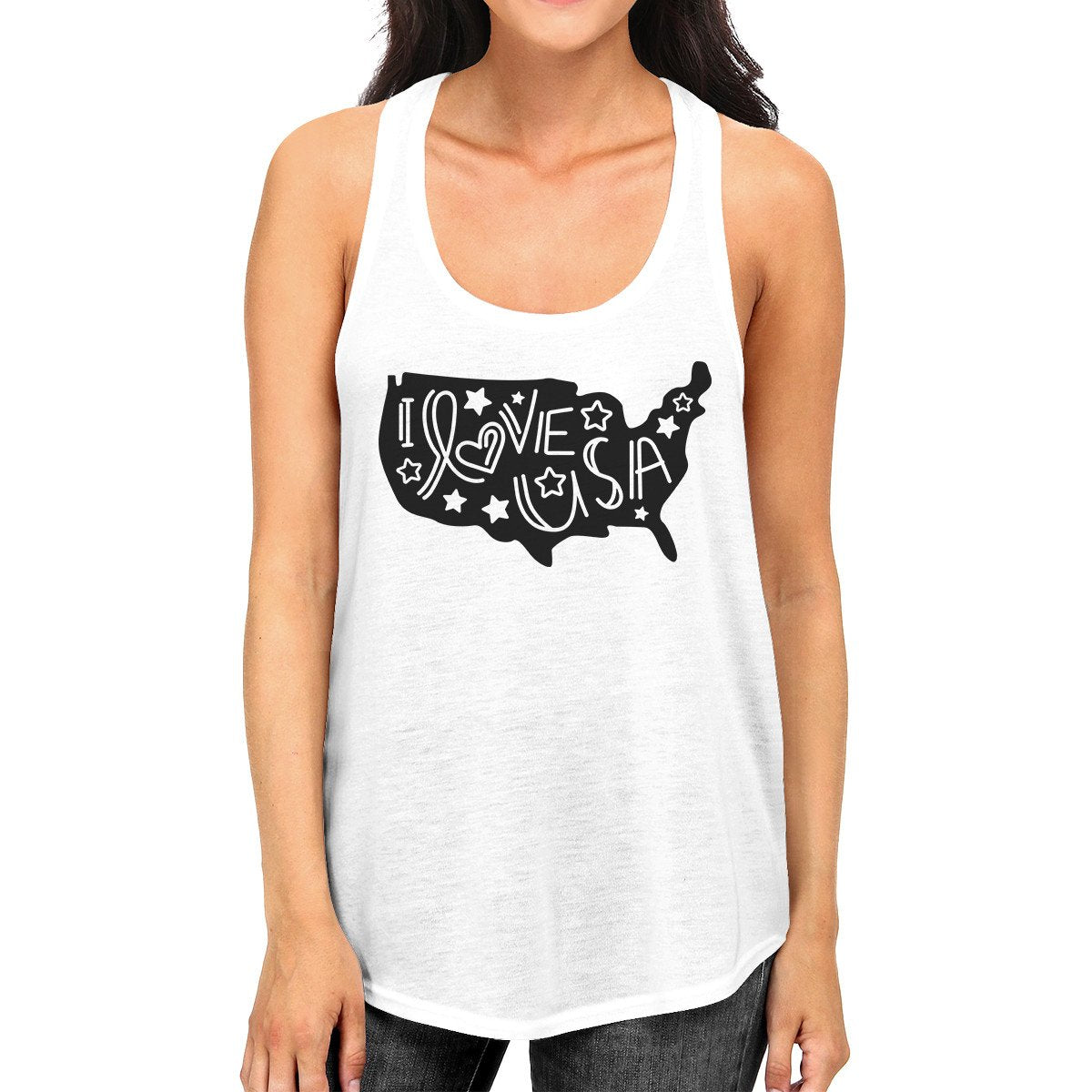 I Love USA Map Cute Womens Sleeveless Top Cute Fourth of July Tanks