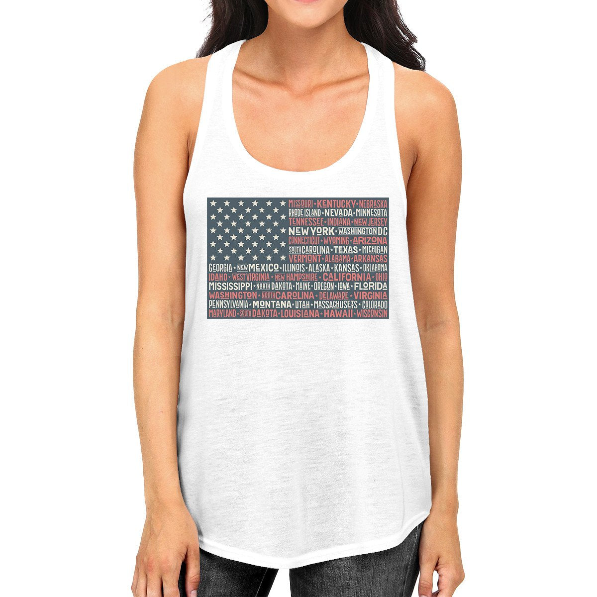 50 States Us Flag Womens White Tanks Funny 4th of July Outfit Idea