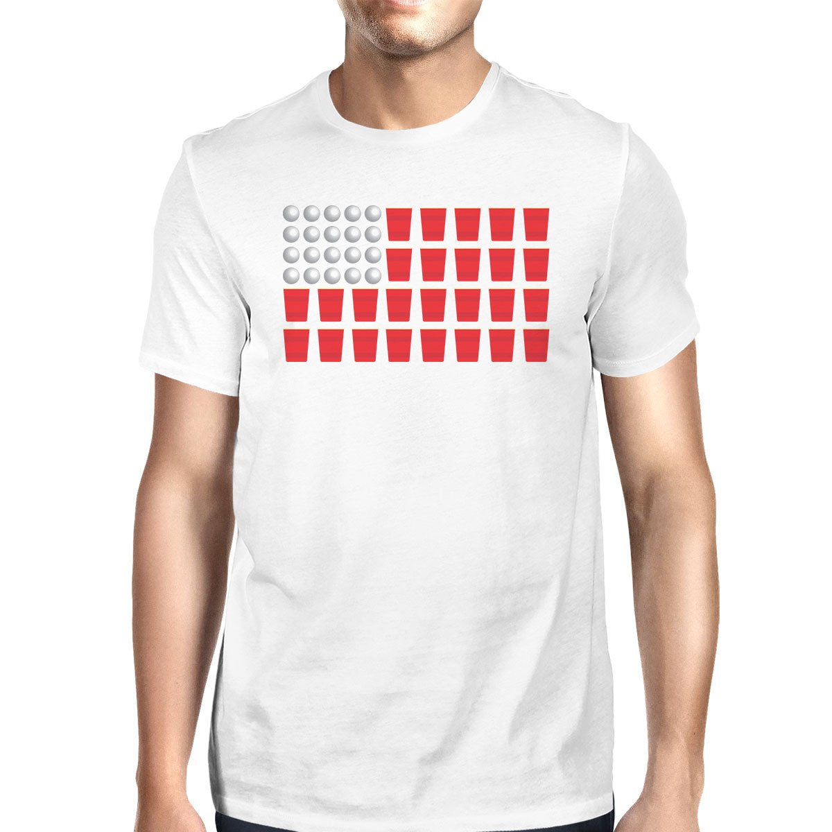 Beer Pong American Flag Funny 4th of July Decorative Shirt for Men