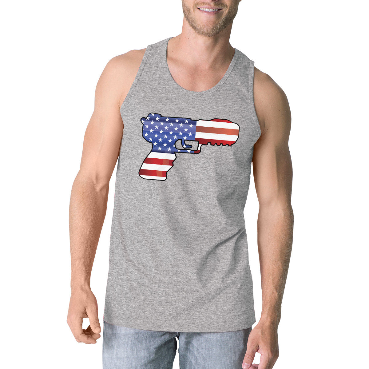 American Flag Pistol Mens Tank Top Unique Gift for Gun Supporters