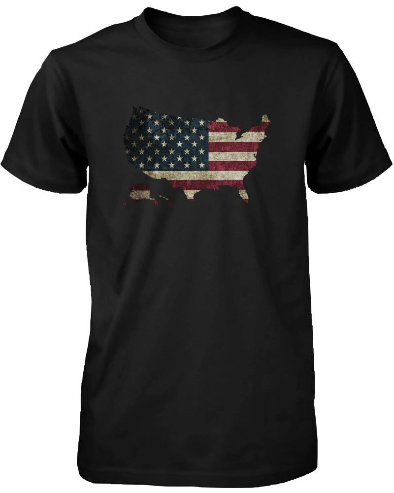 Funny Graphic Statement Mens Black T-Shirt - US Flag in US Map