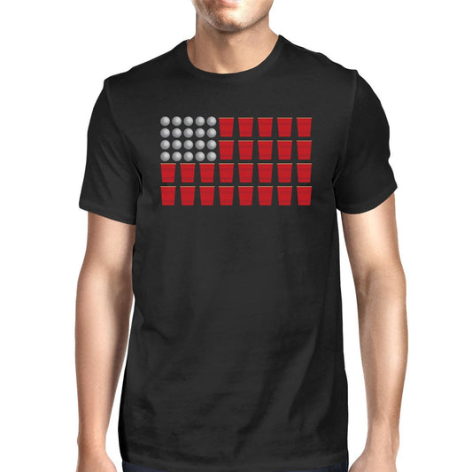 Beer Pong Funny American Flag Graphic Tee Unique 4th of July Gift