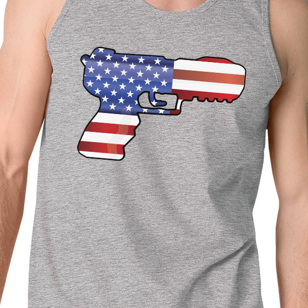 American Flag Pistol Mens Tank Top Unique Gift for Gun Supporters